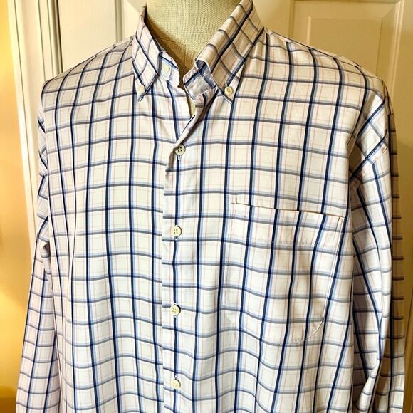 EEUC Men's Peter Millar Crown Soft White Blue Pink Check Button Down Shirt XL - Picture 2 of 4
